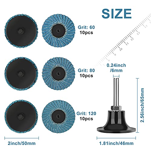 30 PCS 2 Inch Flap Disc Set with 1/4 Shank Disc Holder, SUNJOYCO 60/80
