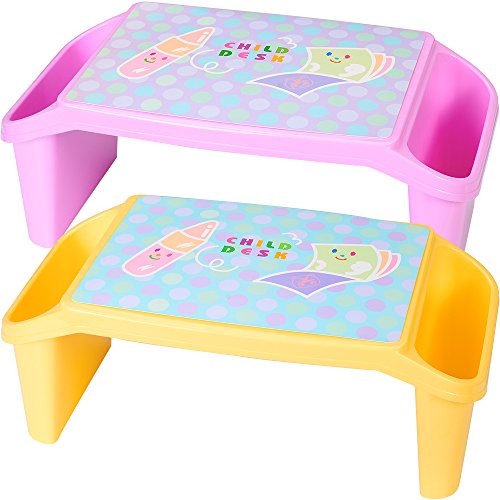 NNEWVANTE Lap Desk for kids with Storage Portable Children s Table for Homework or Reading Breakfast Bed Tray Child Art Plastic Stackable Table, Pack of 2 : Yellow and Pink