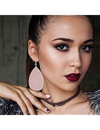 Pendientes de cuero ligero con forma de lágrima   hechos a mano con hojas colgantes de aspecto antiguo de piel sintética para mujeres y niñas, 8 pares