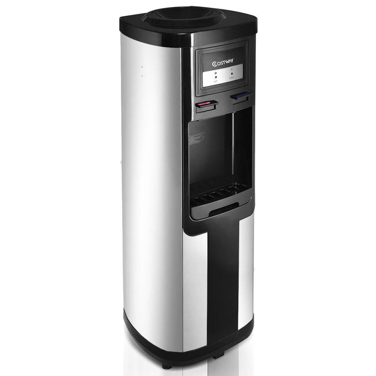 Costway Water Cooler Dispenser 5 Gallon Top Loading Water Dispenser Stainless Steel Freestanding Water Cooler W/Hot and Cold Water (Black and Silver)
