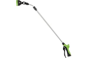 Flexi Hose Green Water Wand with Pivoting Head - A Heavy-Duty Front Trigger Telescoping Watering Wand - 7 Spray Patterns - ON/OFF Thumb Control - Water Plants, Wash Cars, and Shower Pets