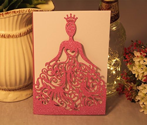 KAZIPA 25PCS Birthday Invitation Cards + Inside Paper + Envelopes, 4.7'' x 7'' Laser Cut Wedding Bridal Shower Invitation Kit for Bachelorette Party Quinceanera Favor (Pink)