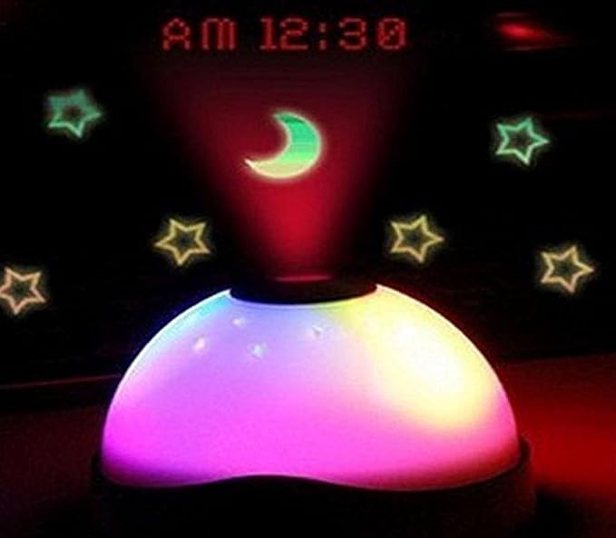 ascension LED Color Changing Magic Projection Starry Moon Night Light with Clock (White)