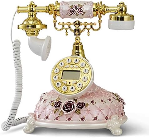 LPY-Retro Craft Home Desk Phone Dream Rose Style Caller ID Personalized Bedroom, Living Room Decorations, With Push Buttons (Pink)