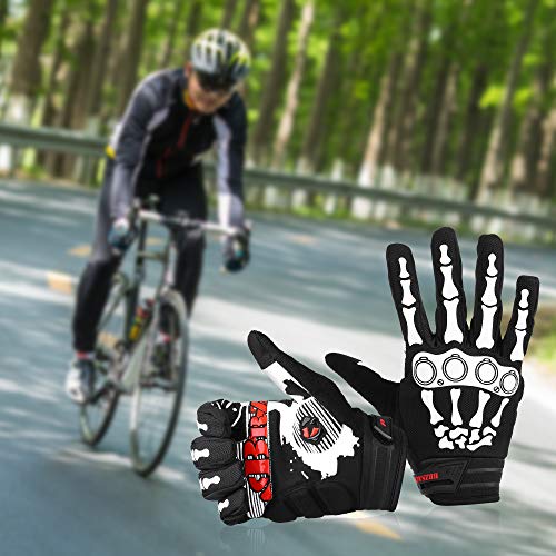 BRZSACR Mountain Bike Riding Gloves Road Racing Cycling Gloves Touch Recognition Skull Bones Design Riding Motorcycle Riding Mountaineering Gardening Gloves(Black, L) - Thumbnail 5