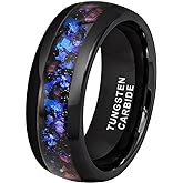 TUTISS 8mm Silver/Black/Gunmetal Tungsten Rings for Men Women Orion Nebula Opal Galaxy Fragment Inlay Fashion Jewelry Engagement Wedding Promise Band Polished Shiny Comfort Fit