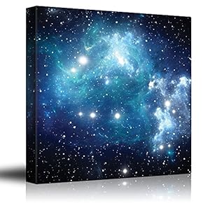 Vibrant Blue and Aqua Starry Galaxy - Canvas Art Home Art - 12x12 inches