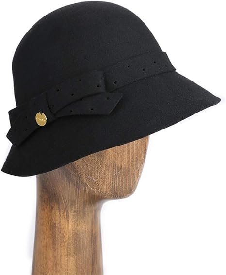 Amazon Co Jp ガールキャップウォームウィンターキャップ エレガントウールフェルトワイドブリムリボンボウウィンターフロッピーハットボウラー帽子女性用 色 ブラック ホーム キッチン