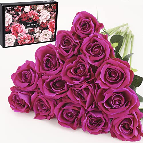 15 Rosas Artificiales Terciopelo - Morado