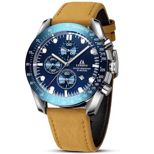 LN LENQIN Mens Watches Analog Quartz Watch for Men Casual Fashion Business Waterproof Men's Wrist Watches with Leather Strap