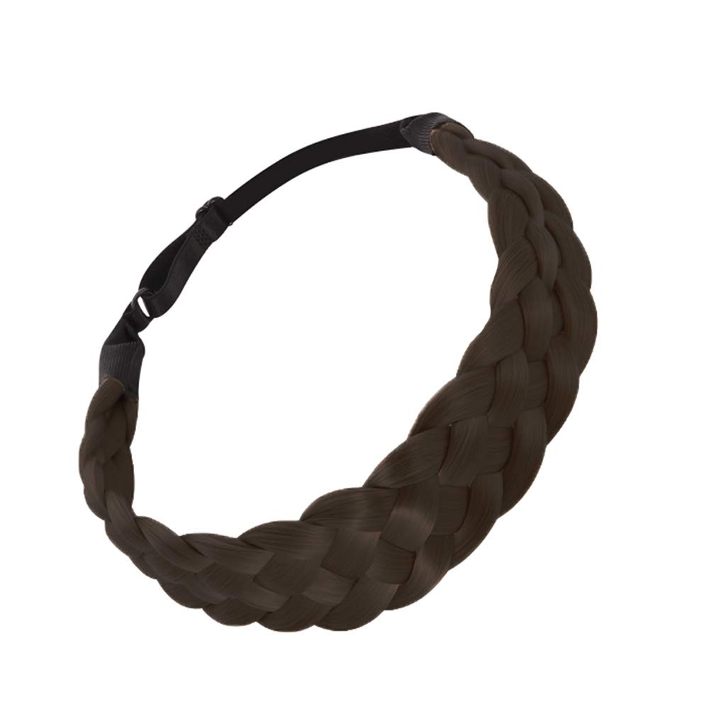 QIULING Hair Braided Hair-Band 5 Strands Elegant Synthetic Hair Plaited Headband Elastic Hair Band Braid Headwear Hair Scrunchie Headband For Girls Women Accessories Hair Extensions,Dark brown