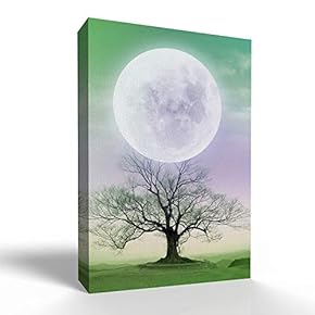 Canvas Wall Art - Bright White Moon Tree for Living Room Art - Modern Home Art Stretched and Framed Ready to Hang - 12x18 inches