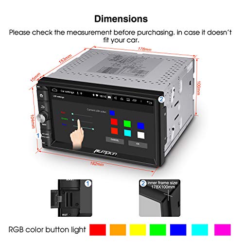 PUMPKIN Android 9.0 Car Stereo Double Din with 4GB, GPS and WiFi, Android Auto, Support Fastboot, Backup Camera, USB SD, 7 Inch Touch Screen