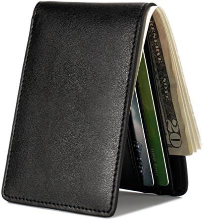 Mens Slim Front Pocket Wallet ID Window Card Case with RFID Blocking