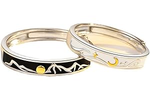 Crymystal Sun and Moon Couple Rings Set Adjustable Rings Black White Couple Rings for Girlfriend and Boyfriend Valentine's Day Gift Jewelry