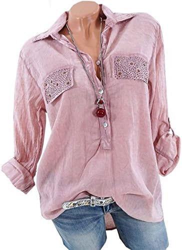 CoCo fashion Women's V Neck 3/4 Roll-up Sleeve Casual Loose Pullover Blouse Tops