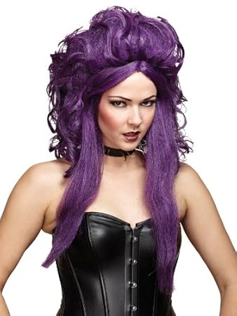 Mcs Mr177009 Wig Sorceress Black Purple Teased Hair Curly With