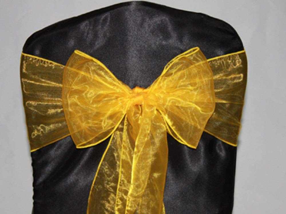 SARVAM FASHION Elegant Organza Chair Sashes Sheer Fabric Sashes for Weddings, Parties, and Special Events – (10, Golden)
