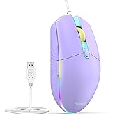TECKNET Wired Mouse with RGB Backlit, Full Size Mouse with Side Buttons | Up to 8000 DPI, Plug and Play Silent Corded USB Computer Mouse, 7 Adjustable RGB Lighting Modes, Office and Gaming Mice