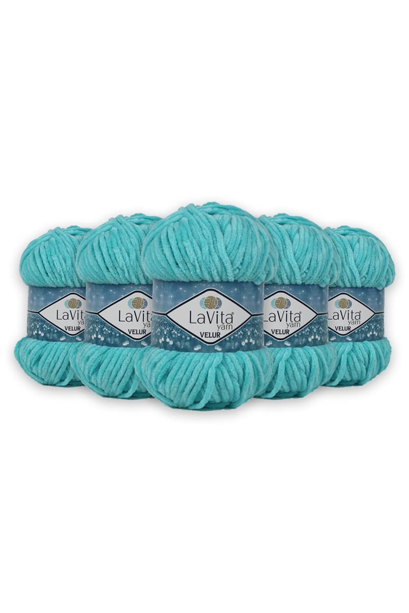 LaVita Yarn VELUR Hand Knitting Yarn, 5-Pieces Pack, 100% Micro Polyester Yarn, 1 Ball 100 gr, 120 mt Taka Yarn (5052-Sapphire)