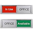 Office In Use/Available Magnetic Door Sign - 7"x2" Privacy Slider, Non-Scratch Status Indicator for Conference Rooms, Home Offices, Restrooms - Silver