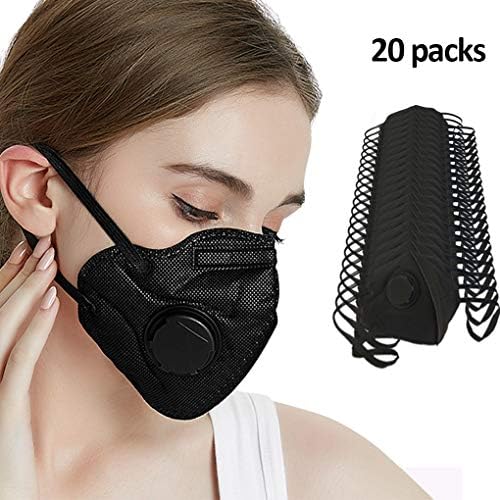iMustech 20 Packs Dust Masks with Valve, 5 Filters Anti Pollution Mask For Men and Women (Black)