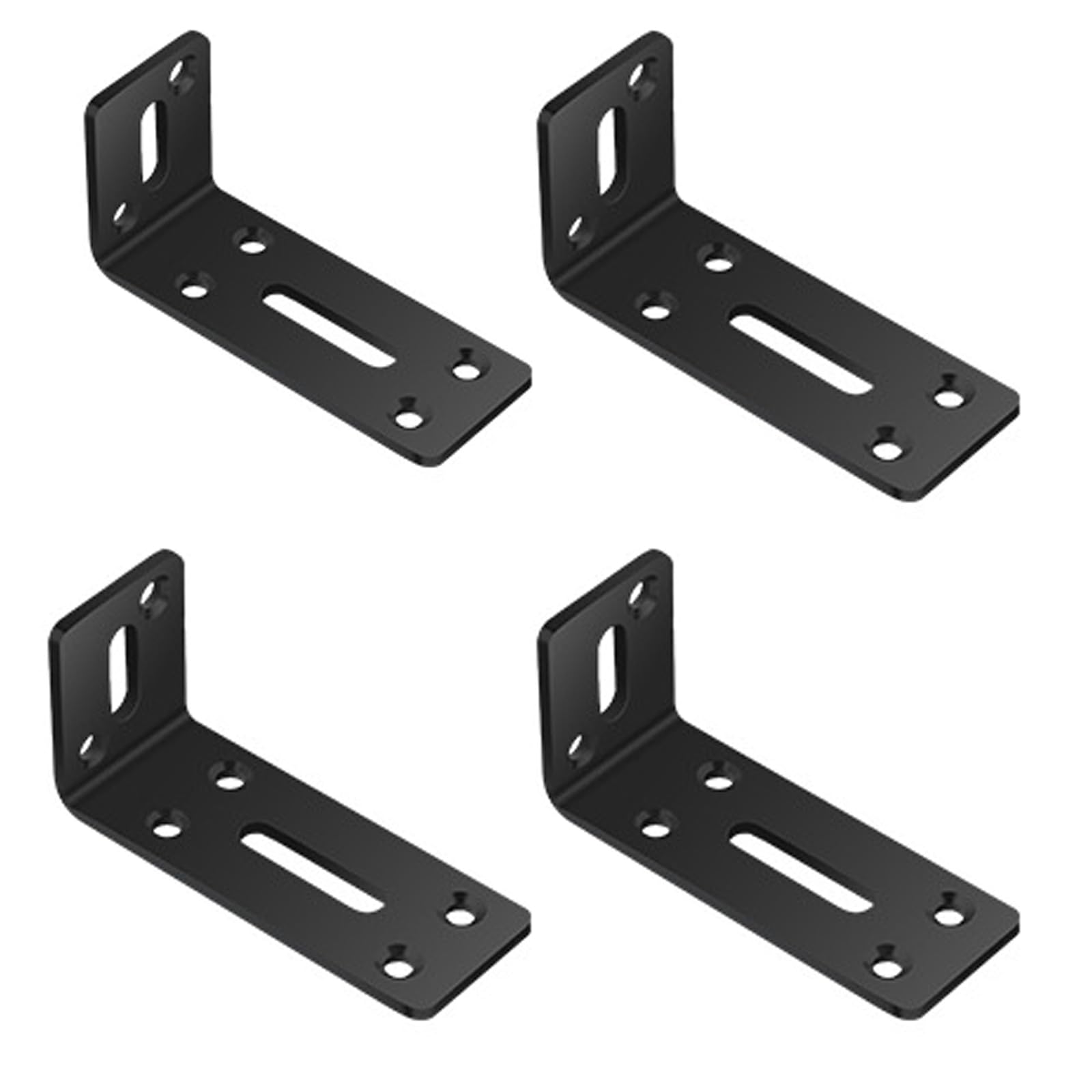 Xuoxeji Adjustable L Corner Braces, Black Slotted Adjustable L Corner Braces, 90 Degree Angle Corner Brace for Wood Shelves Cabinet Furniture Shelf Right Angle Brackets 4 Pieces (Small)