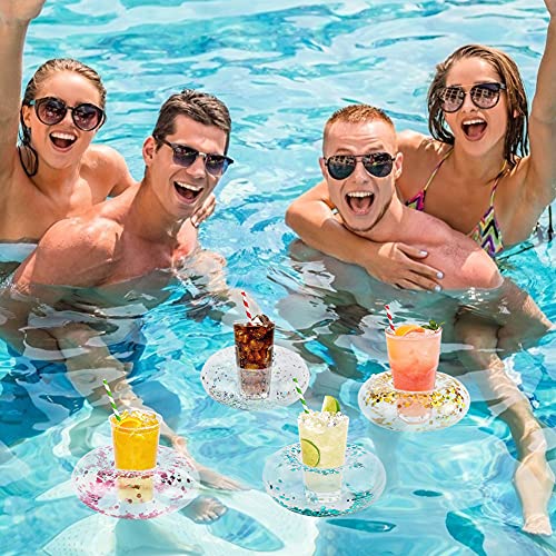 FUTUREPLUSX Inflatable Drink Holder, 12PCS Sparkling Confetti Drink Pool Floats Cup Holder Floats Inflatable Floating Coasters for Pool Party Water Fun Kids Bath Toys Shower