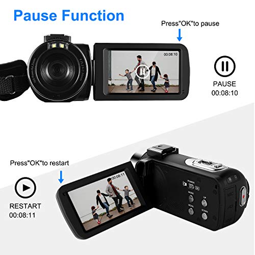 RICH AV-01 Video Camera Camcorder, UPSTONE Digital Vlog Camera for YouTube Full HD 1080P Camcorder 30FPS 24.0MP 16X Digital Zoom with 2 Batteries and Remote Control