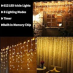 Toodour Icicle Christmas Lights, 612 LED 50ft 8