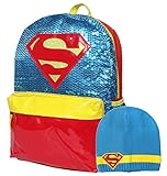 DC Comics Super Hero Girls Supergirl Sequin 16 Backpack and Beanie Set