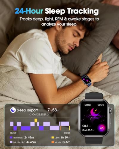 BANLVS 2026 Smartwatch Uomo Salute, ECG/HRV/BMI, Pressione Sanguigna, 1,96" AMOLED Display Orologio Fitness, 24H Frequenza Cardiaca SpO2 Sonno, 140+ Sport, Temperatura, Android iOS Nero