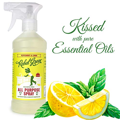 Rebel Green Natural All-Purpose Cleaner Spray - Kid Safe, Pet Safe, Non-Toxic Multi-Surface Cleaner - Peppermint & Lemon, 16 Ounce Bottle (Pack of 4)