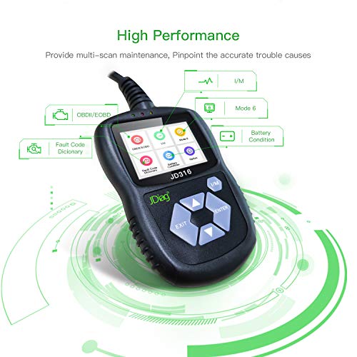 JDIAG JD316 Enhanced Mode 6 OBD2 Scanner Engine Fault Code Reader Diagnostic Scan Tool for Smog Check with Battery Condition Test (Black)