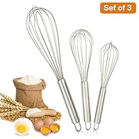 ONME Stainless Steel Balloon Wire Whisk for Blending, Whisking, Beating, Stirring, Set of 3 8-inch/10-inch/12-inch