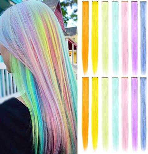 ZHAOWWEI Colored Hair Extensions,Rainbow Straight Hair Extensions Clip 20 Inch Multi-Color Heat-Resistant Highlight Hairpieces Cospaly Fashion for Women (Candy color) โ image 1
