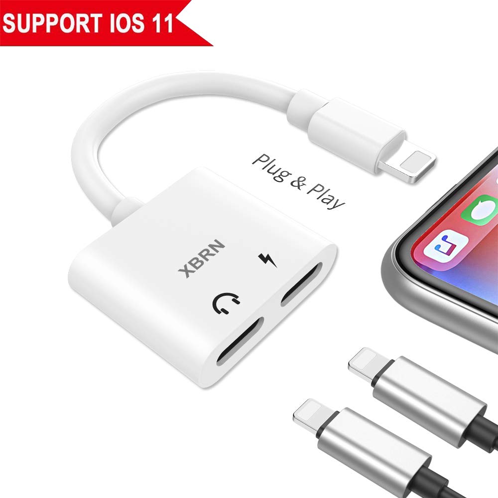 XBRN Lighning Adapter Splitter, Headphone Jack Audio & Charger Adapter Aux Cable Connector Compatible with Phone 7/7 Plus / 8/8 Plus/X (Calling + Music Control + Charge)