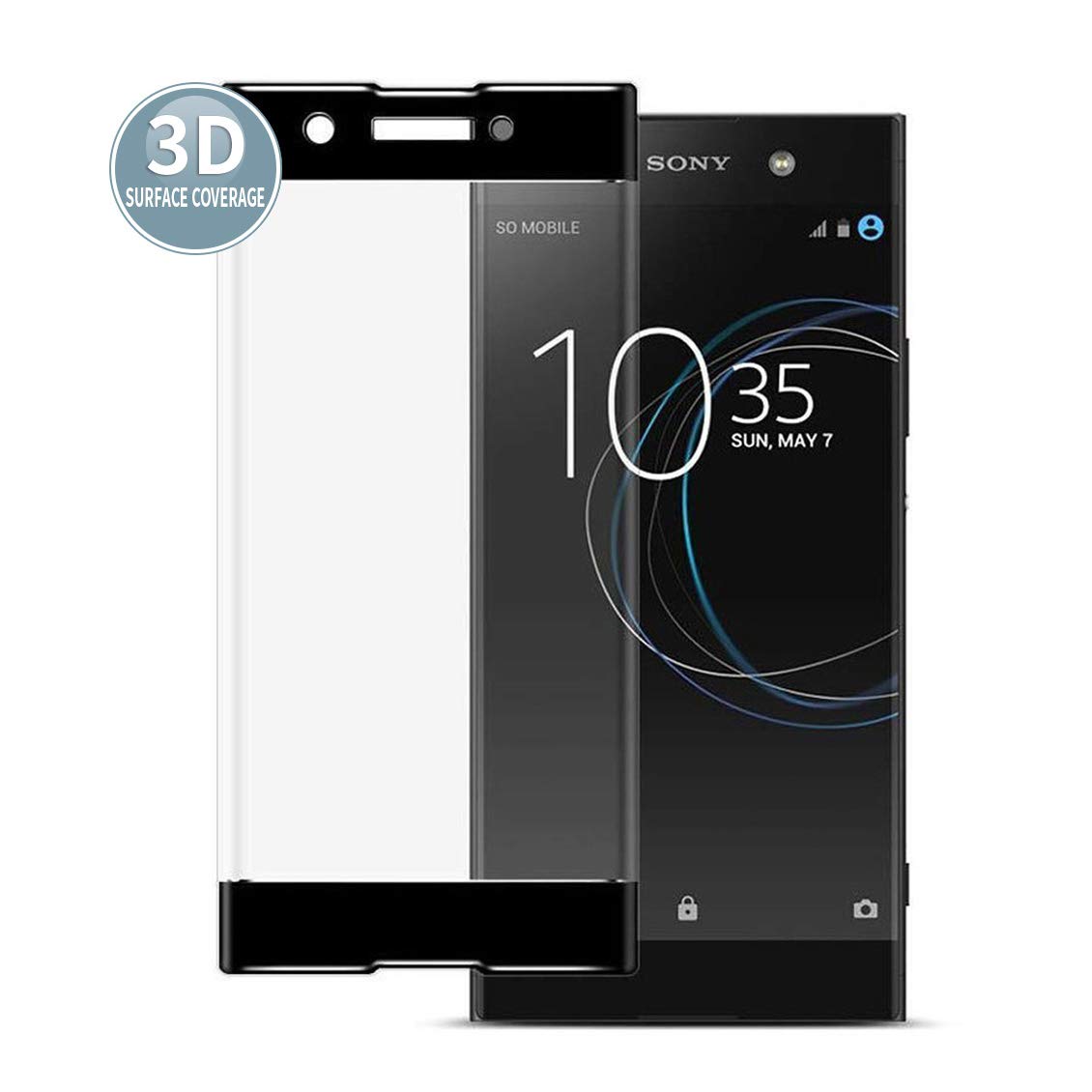 E-Hamii Screen Protector compatible with Sony Xperia XA1 Plus [Black],[High Definition][Anti Scratch],3D Tempered Glass,[Sensitive Response][ Bubble-free Installation]