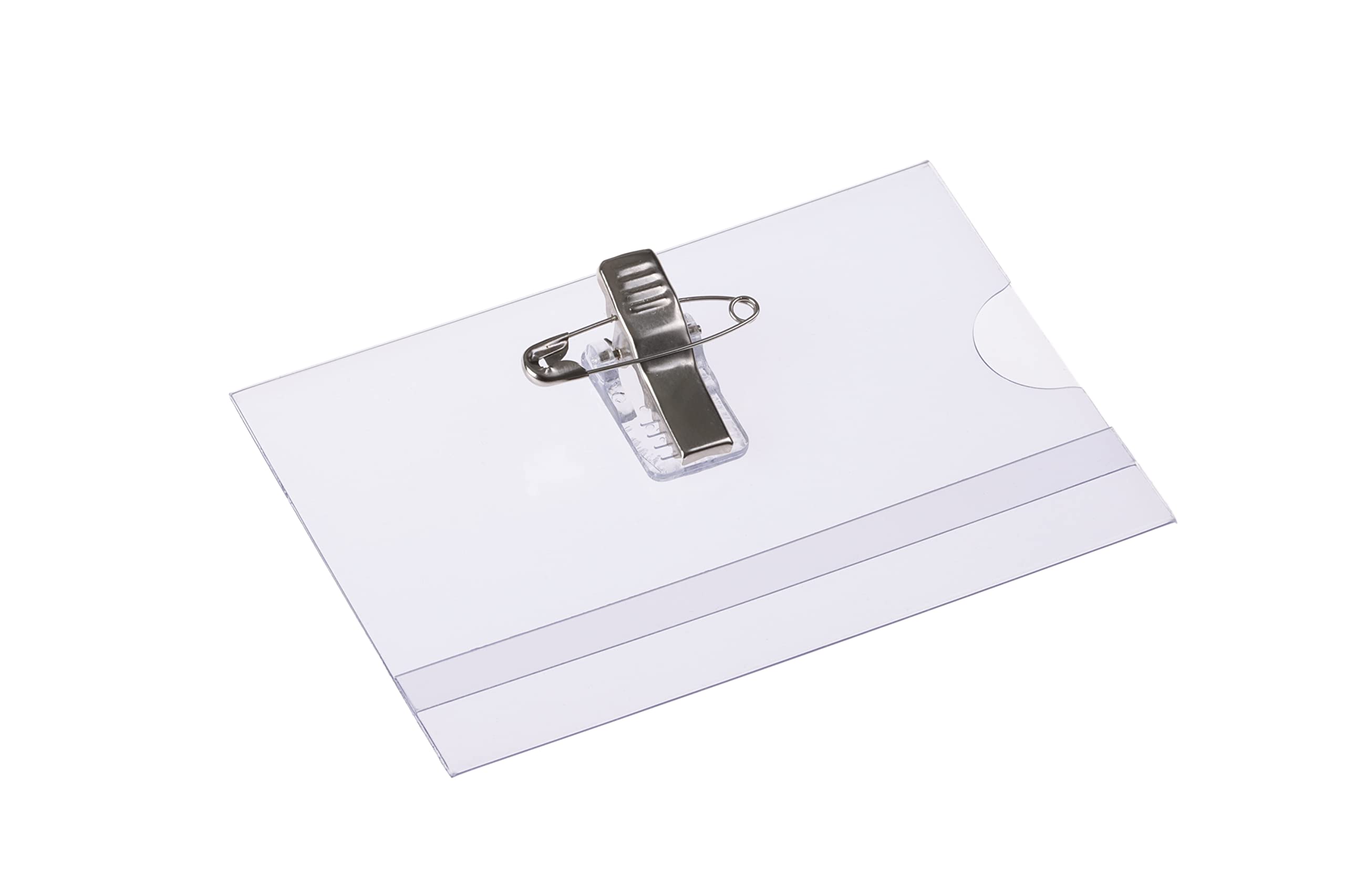 EUROPEL Name Badge Holders with Crocodile Clip, Safety Pin & Blank Card Insert Sheets (Pack of 24) | Horizontal ID Card Holder for School, Colleges, Offices & Corporate Event | 90 x 60 mm, 121261