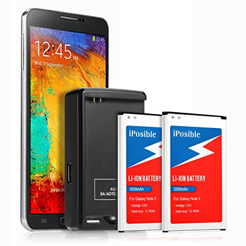 iPosible Galaxy Note 3 Battery Charger | 2 x 3200mAh Replacement Li-ion Battery + Spare Wall AC Charger for Samsung Galaxy Note 3 - 24 Month Warranty (2 Batteries + 1 Charger) iPosible Galaxy Note 3 Battery Charger | 2 x 3200mAh Replacement Li-ion Battery + Spare Wall AC Charger for Samsung Galaxy Note 3 - 24 Month Warranty (2 Batteries + 1 Charger)