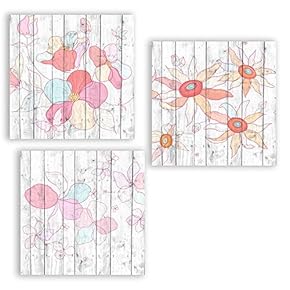 3 Panel Flowers on Vintage Wood Background Pictures...