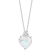 FANCIME 14K Solid White Gold Rose Pendant with Sterling Silver Chain Heart Birthstone Gemstone Fine Jewelry Mothers Day Gifts for Women Her