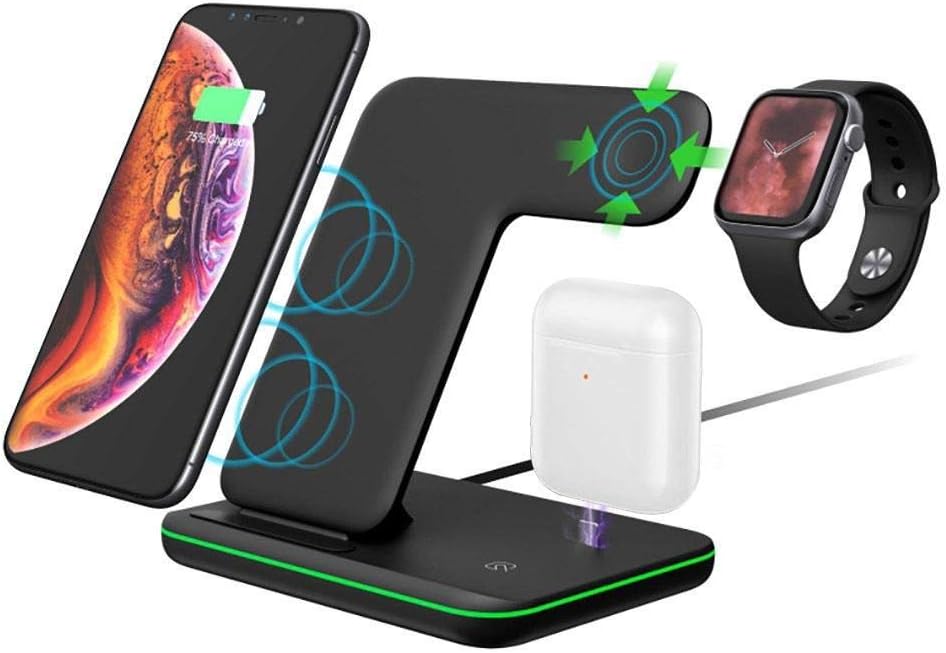 ZHLZH Wireless Charger, 15W QI Wireless Charger Stand For iPhone 8 Plus X XS Max XR Fast Charging Dock Station 3 In 1 For AirPods For Apple Watch 2 3 4