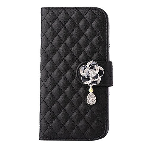 TOOPOOTÂ® Rhinestone Bling Flip Wallet Leather Case For Samsung Galaxy S6 G9200 (Black)