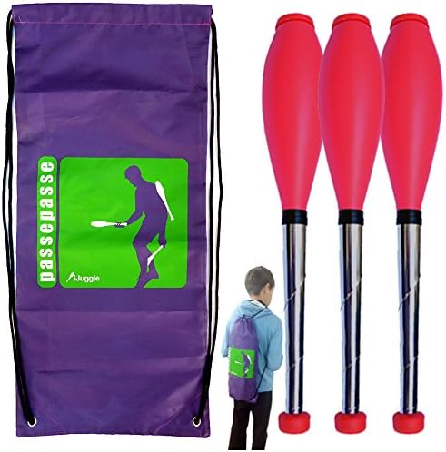 Kit 3 Perpetual Juggling clubs 9 to 15 years, 48cm Red + backpack