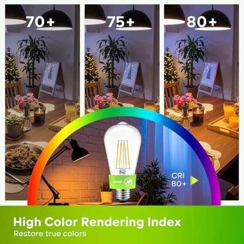 LVWIT E27 LED Bulbs Warm Light 2700K,Vintage Style ST64 LED Filament Bulb,3.8W Equivalent to 60W,806 LM,Ultra Efficient Class A Filament Bulbs,Energy Saving,Non-Dimmable,6U