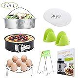 Instant Pot Accessories Set/Non-stick Springform Pan, Including Steamer Basket/Egg Steamer Trivet (Steaming Stand) / 50 Pcs Parchment Paper/Cooking Mitts/Dish Clip Fits 5,6,8 Qt Instant Pot