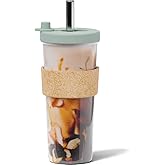 Dodoko Sage Green 24 oz Reusable Boba Cup and Straw Bubble Tea Cup with Wide Lid and Straw