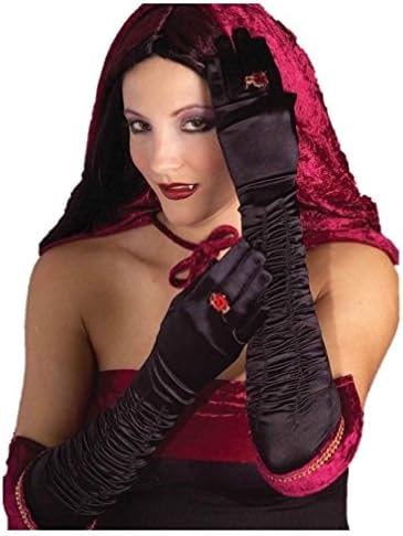 Black 21" Long Gloves Burgundy Gold Vampiress Velvet Women'S Costume Accessory