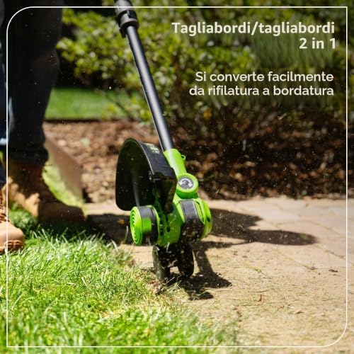 24V Tagliaseta Brushless Gen2 2-in-1 per giardini piccoli e medi, larghezza di taglio di 30 cm, include 10 lame di plastica senza batteria e caricabatterie, Verde ST3002